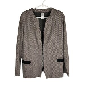 Weekenders Women Tan Black Herringbone Open Front Cardigan Jacket Size Large 514